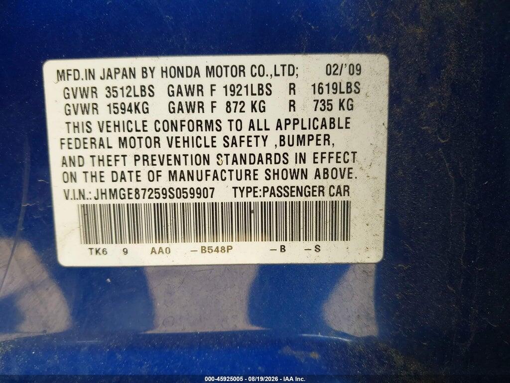 JHMGE87259S059907 2009 HONDA FIT photo no. 9