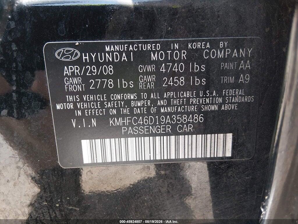 KMHFC46D19A358486 2009 HYUNDAI AZERA photo no. 9