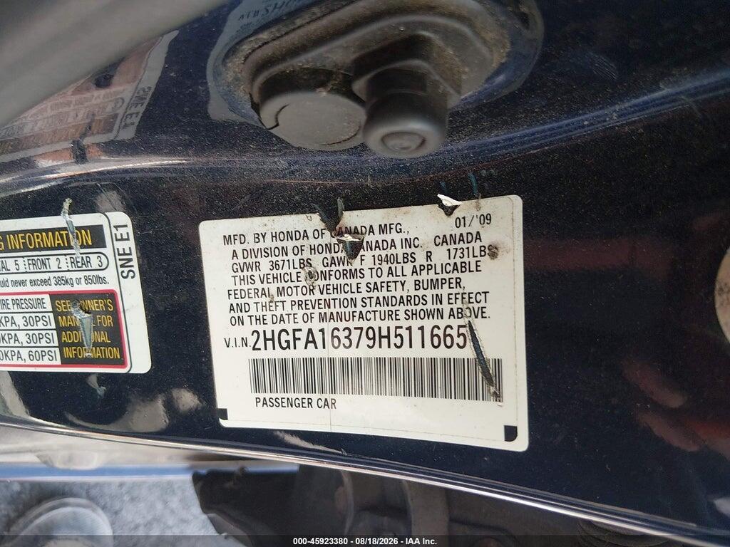 2HGFA16379H511665 2009 HONDA CIVIC photo no. 9