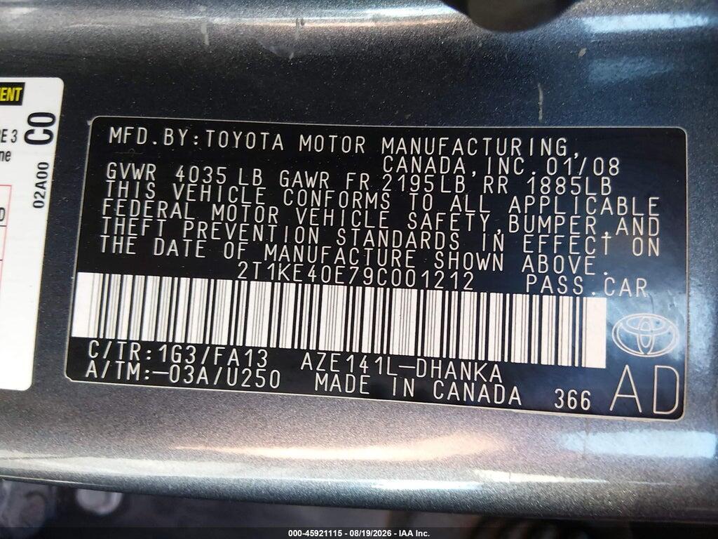 2T1KE40E79C001212 2009 TOYOTA MATRIX photo no. 9