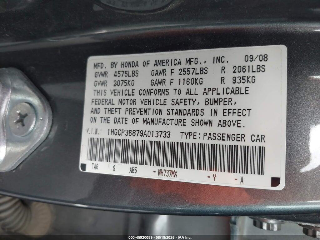 1HGCP36879A013733 2009 HONDA ACCORD photo no. 9