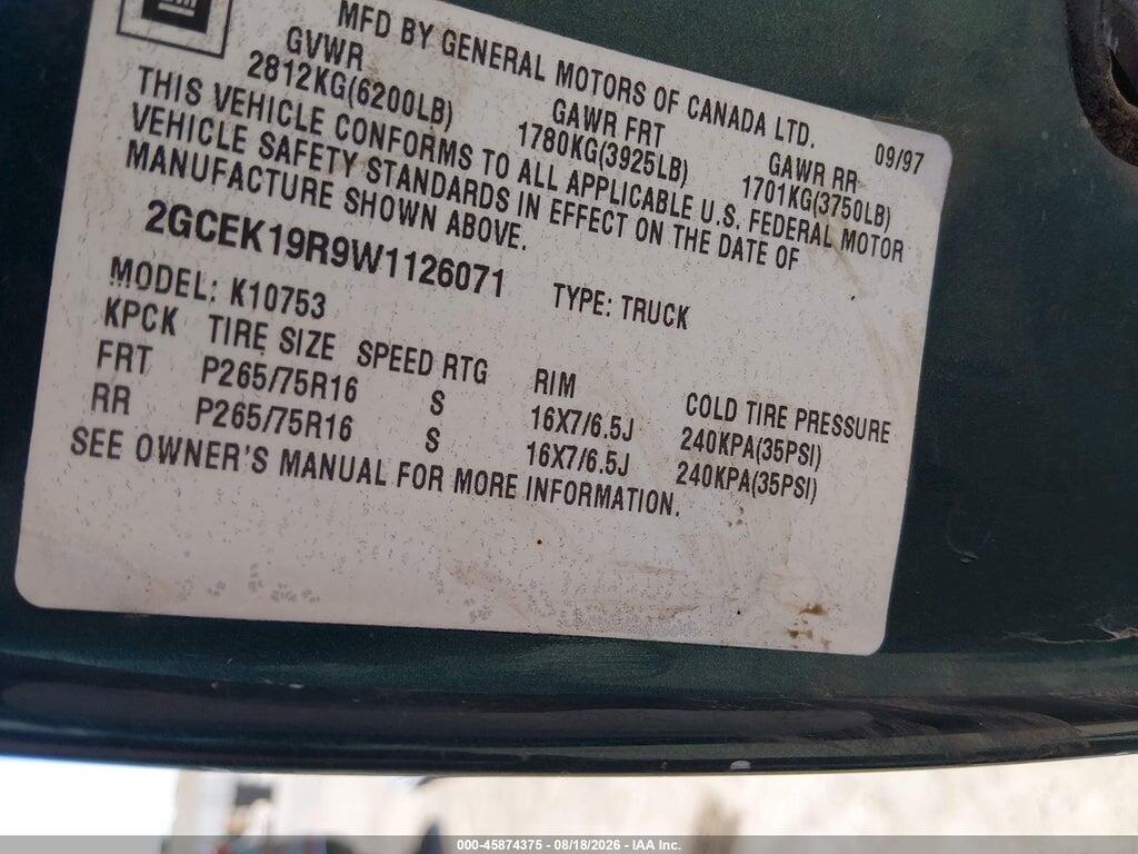 2GCEK19R9W1126071 1998 CHEVROLET C/K 1500 photo no. 9