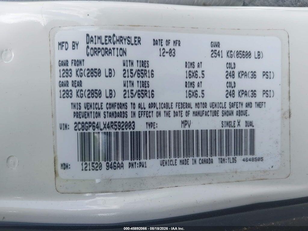 2C8GP64LX4R592003 2004 CHRYSLER TOWN & COUNTRY photo no. 9