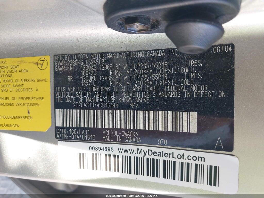 2T2GA31U74C016444 2004 LEXUS RX 330 photo no. 9