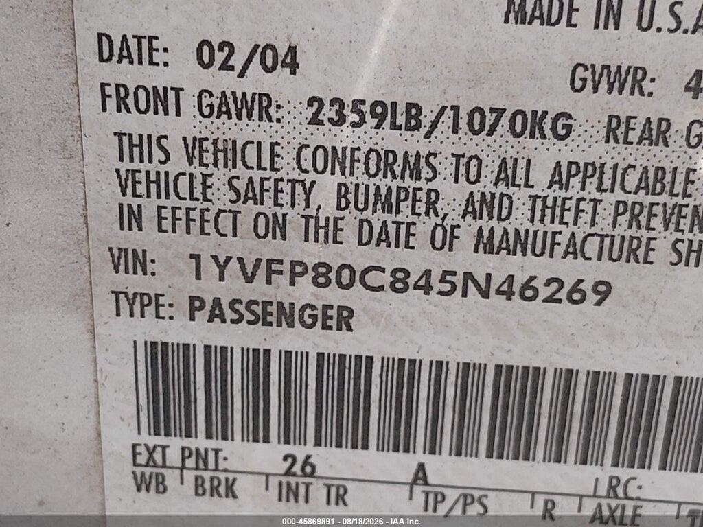 1YVFP80C845N46269 2004 MAZDA MAZDA6 photo no. 9