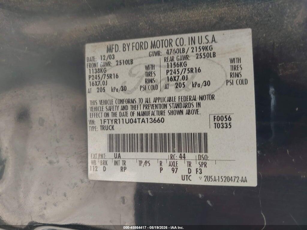 1FTYR11U04TA13660 2004 FORD RANGER photo no. 9
