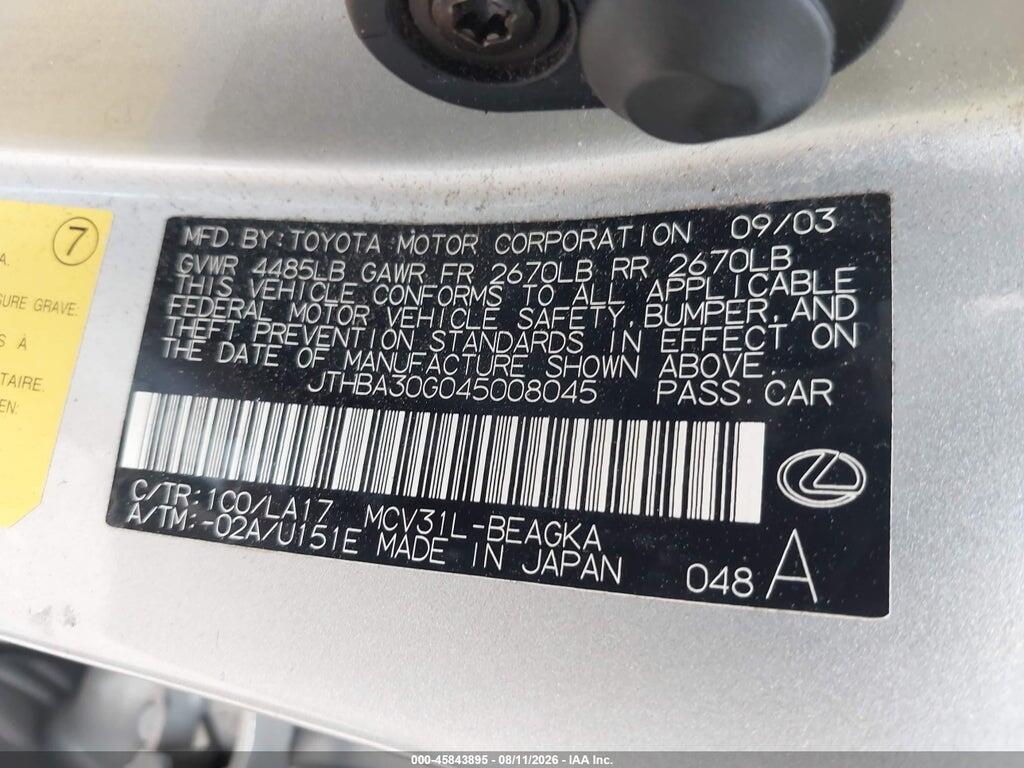 JTHBA30G045008045 2004 LEXUS ES 330 photo no. 9