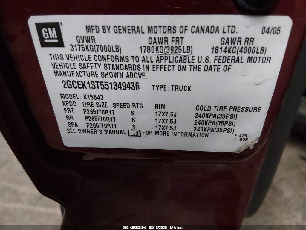 2GCEK13T551349436 2005 CHEVROLET SILVERADO 1500 photo no. 9