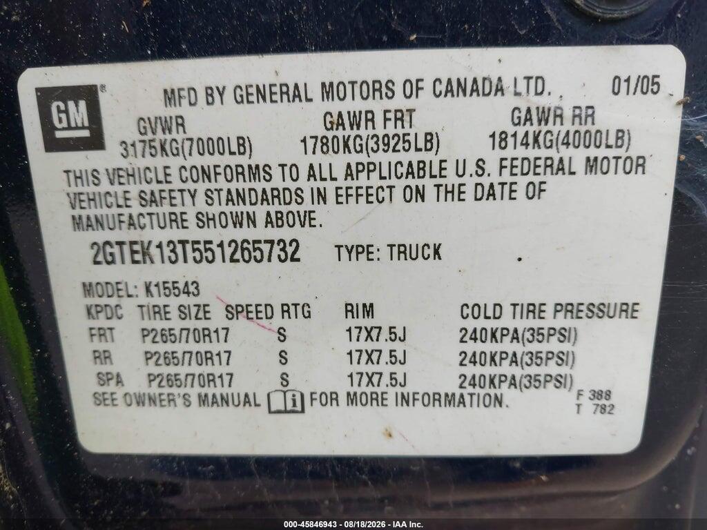 2GTEK13T551265732 2005 GMC SIERRA 1500 photo no. 9