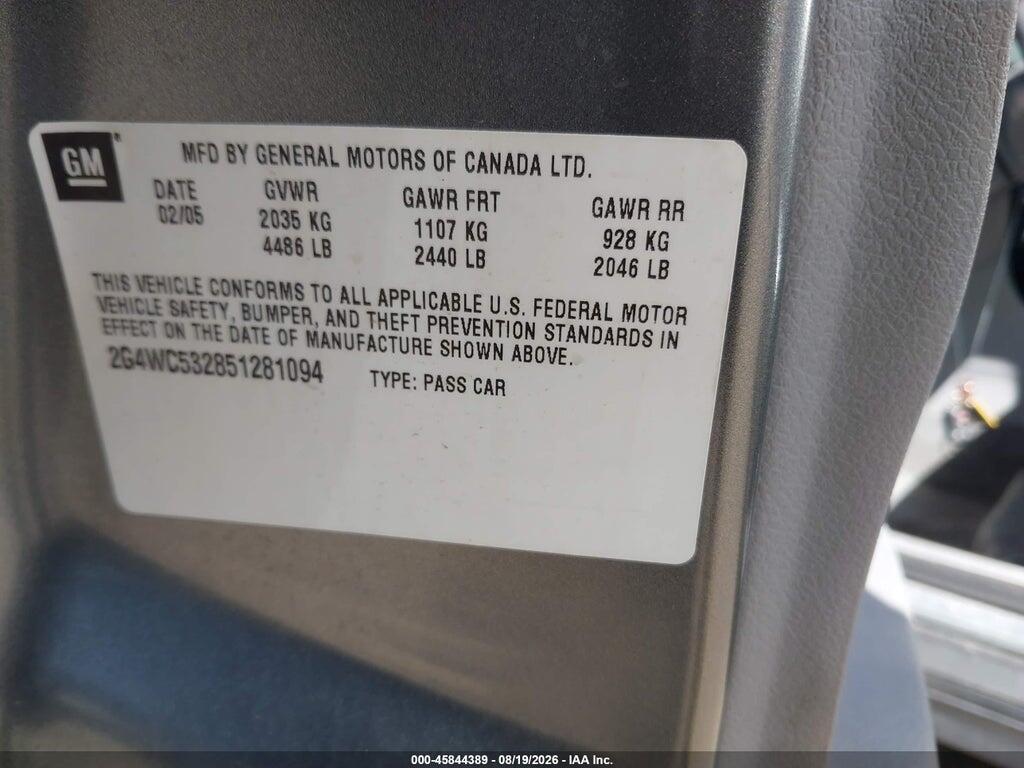 2G4WC532851281094 2005 BUICK LACROSSE photo no. 9