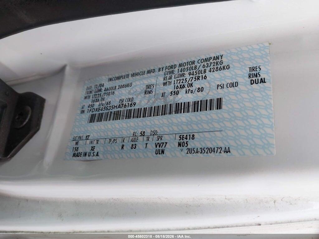1FDXE45S35HA76169 2005 FORD E-450 CUTAWAY photo no. 8