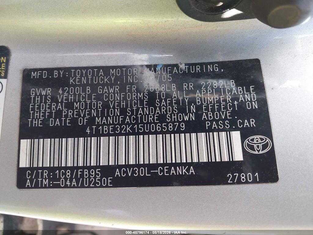 4T1BE32K15U065879 2005 TOYOTA CAMRY photo no. 9