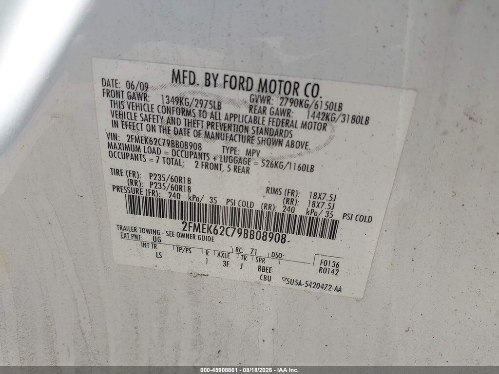 2FMEK62C79BB08908 2009 FORD FLEX photo no. 9