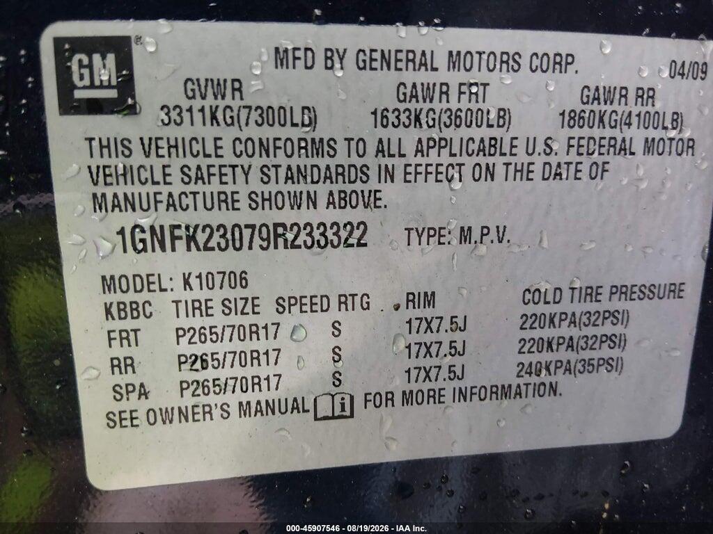 1GNFK23079R233322 2009 CHEVROLET TAHOE photo no. 9