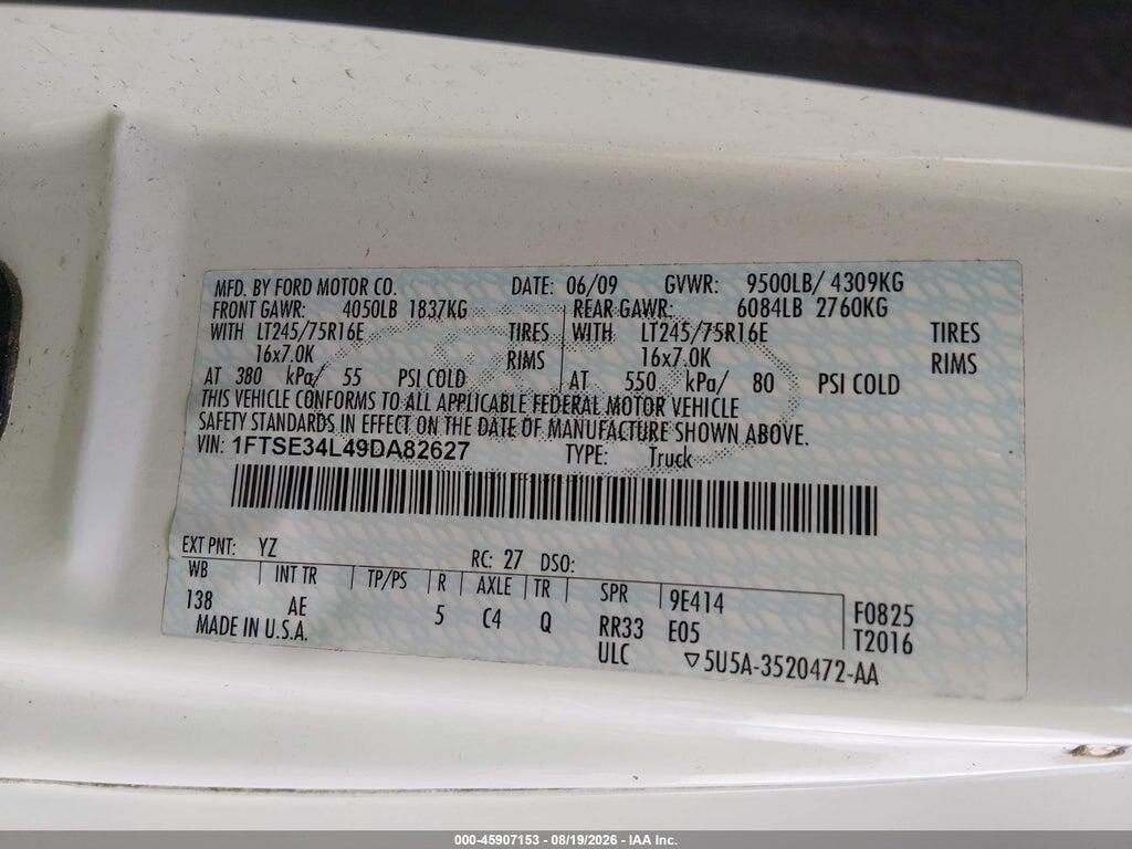 1FTSE34L49DA82627 2009 FORD E-350 SUPER DUTY photo no. 9