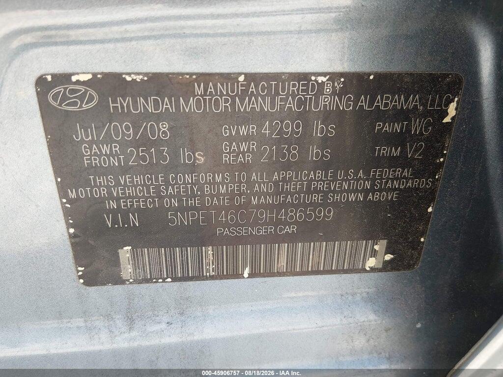 5NPET46C79H486599 2009 HYUNDAI SONATA photo no. 9