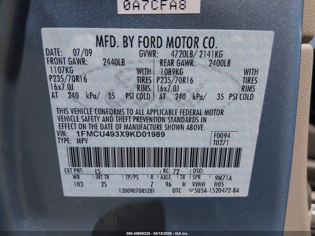 1FMCU493X9KD01989 2009 FORD ESCAPE HYBRID photo no. 9