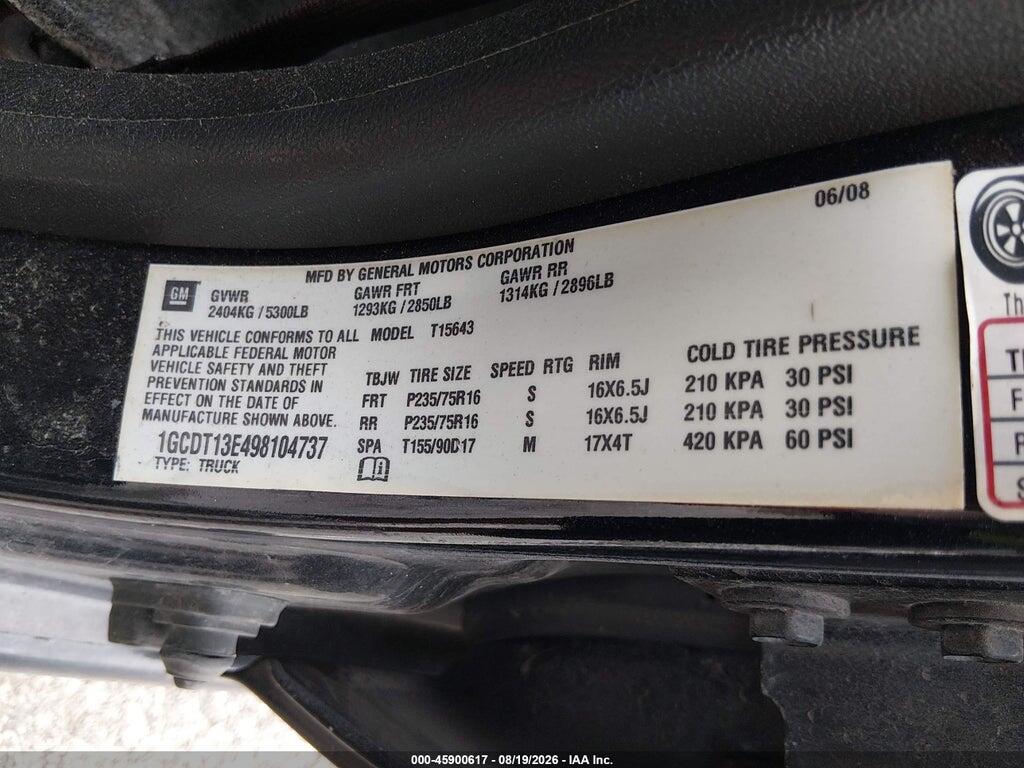 1GCDT13E498104737 2009 CHEVROLET COLORADO photo no. 9