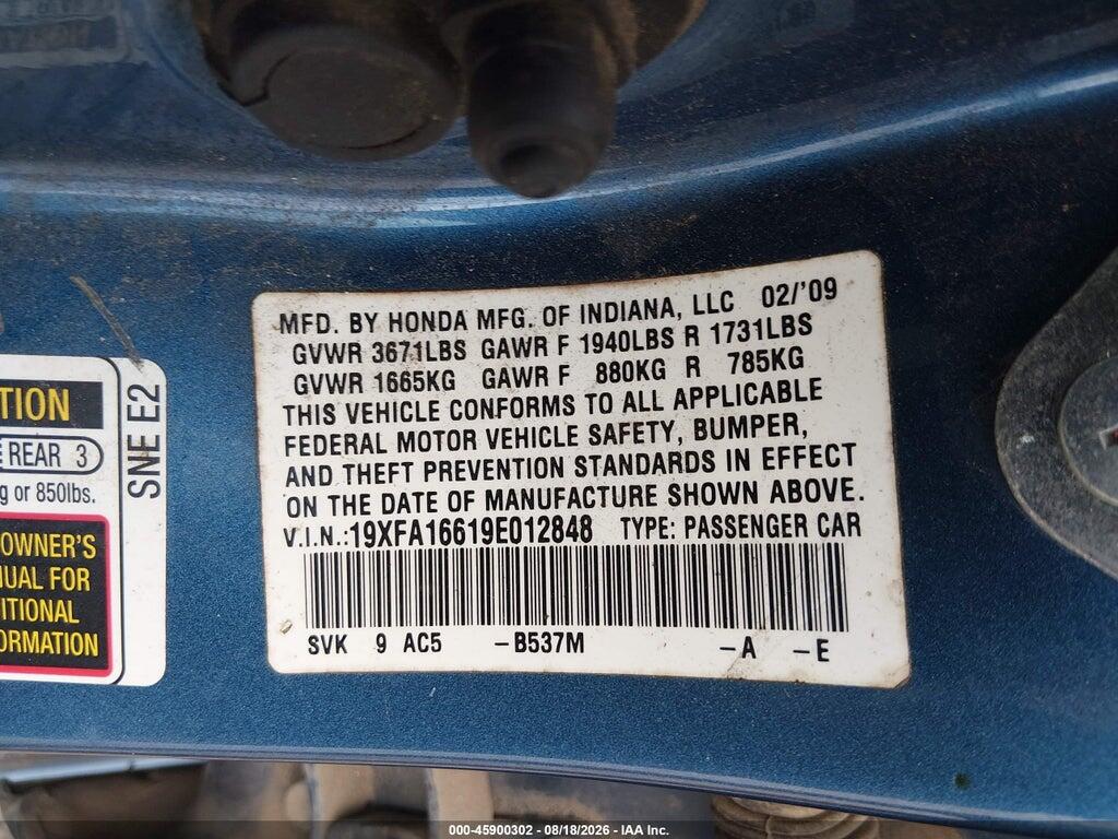 19XFA16619E012848 2009 HONDA CIVIC photo no. 9