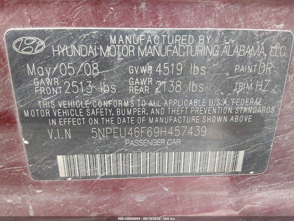5NPEU46F69H457439 2009 HYUNDAI SONATA photo no. 9
