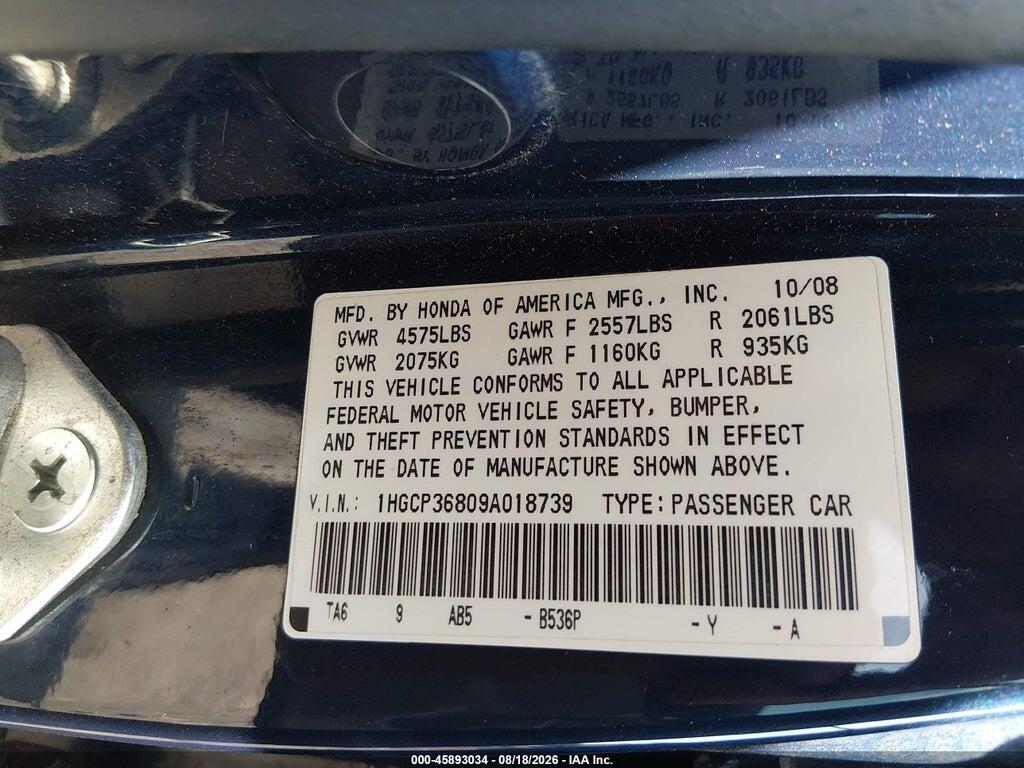 1HGCP36809A018739 2009 HONDA ACCORD photo no. 9