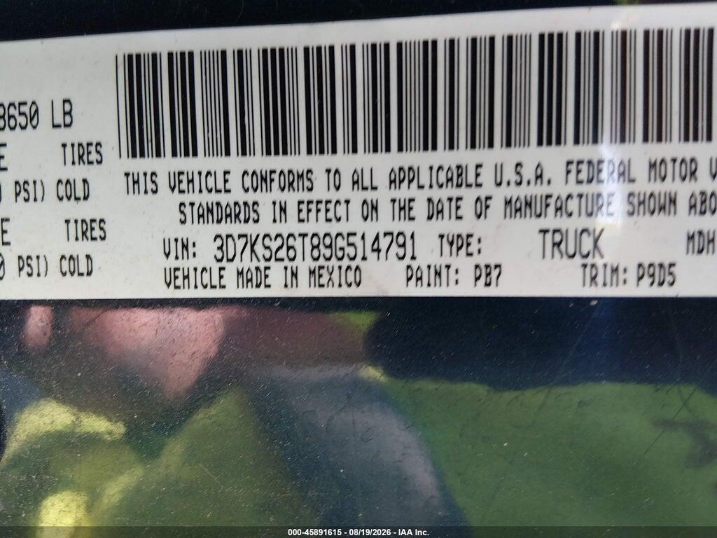 3D7KS26T89G514791 2009 DODGE RAM 2500 photo no. 9