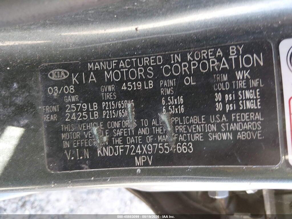 KNDJF724X97554663 2009 KIA SPORTAGE photo no. 9