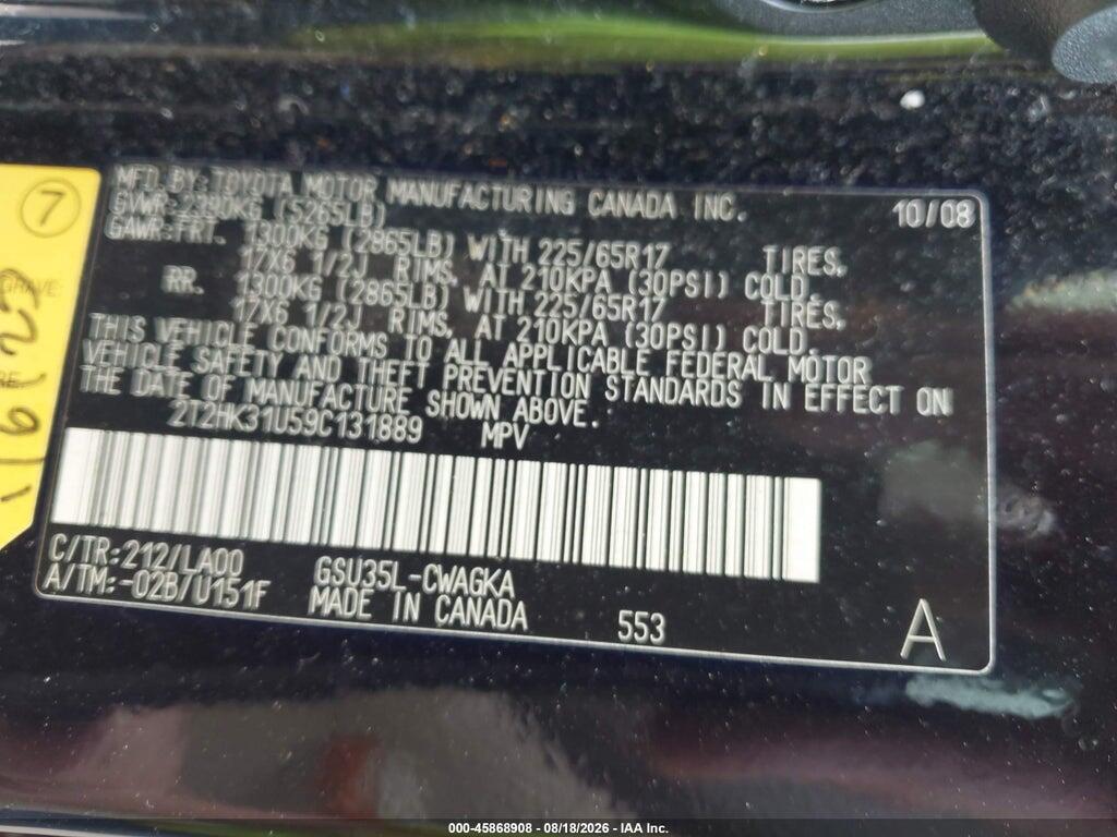 2T2HK31U59C131889 2009 LEXUS RX 350 photo no. 9