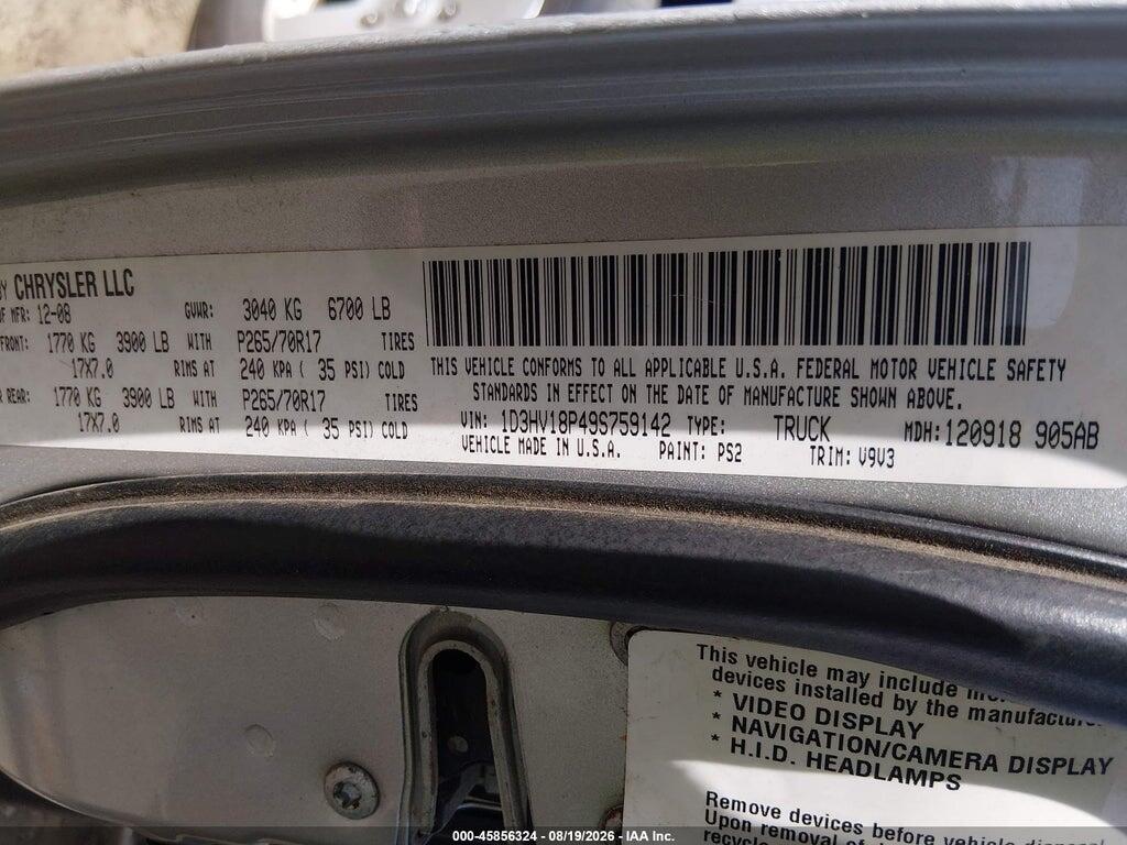 1D3HV18P49S759142 2009 DODGE RAM 1500 photo no. 9