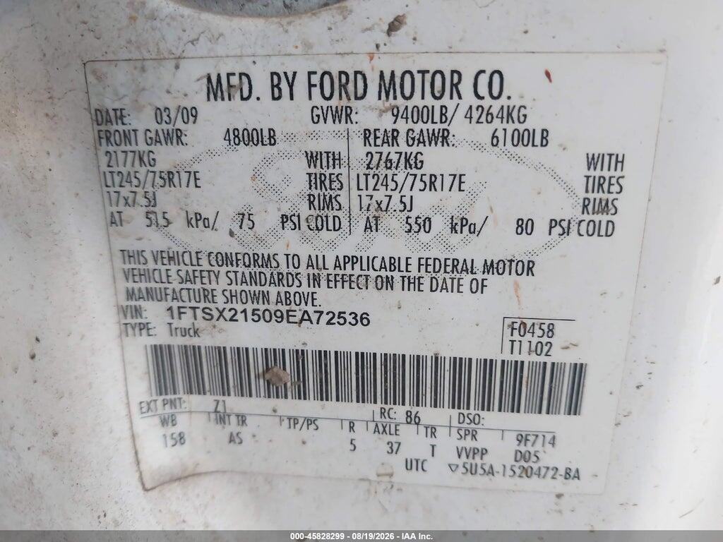 1FTSX21509EA72536 2009 FORD SUPER DUTY F-250 SRW photo no. 9