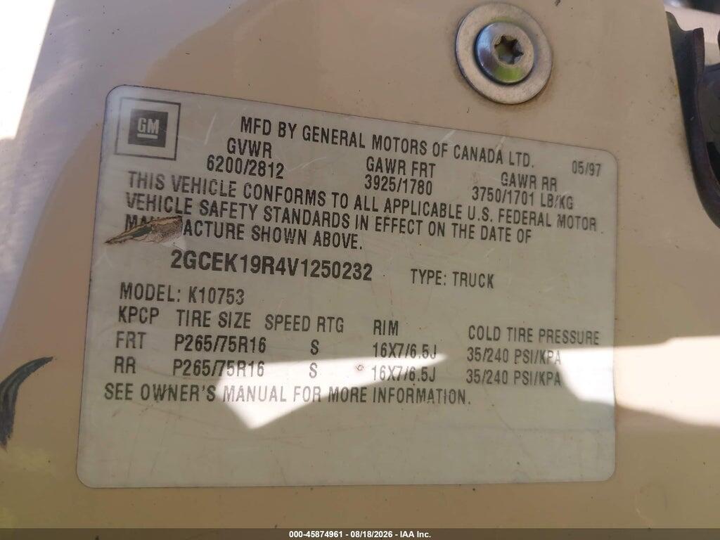 2GCEK19R4V1250232 1997 CHEVROLET K1500 photo no. 9