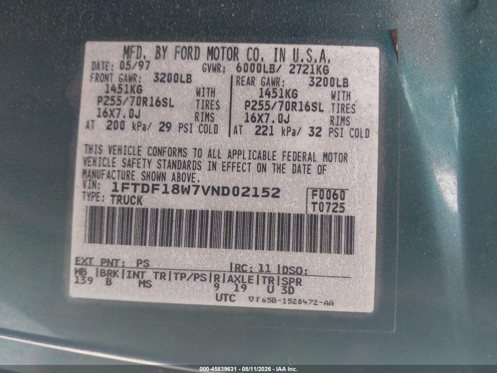 1FTDF18W7VND02152 1997 FORD F-150 STANDARD photo no. 9