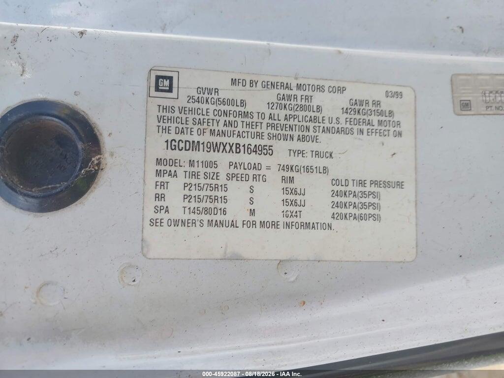 1GCDM19WXXB164955 1999 CHEVROLET ASTRO photo no. 9