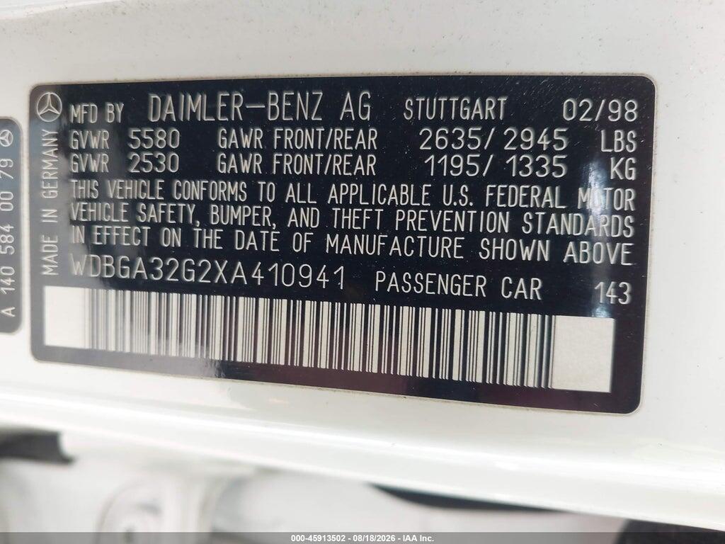 WDBGA32G2XA410941 1999 MERCEDES-BENZ S 320 photo no. 9