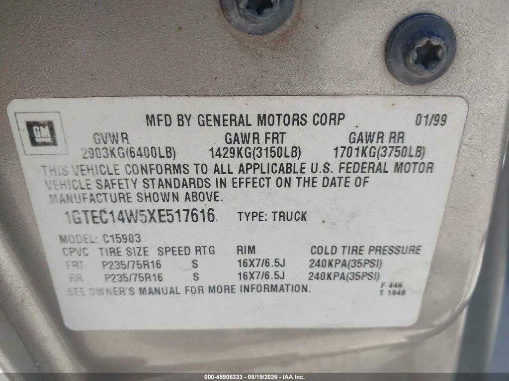 1GTEC14W5XE517616 1999 GMC NEW SIERRA 1500 photo no. 9