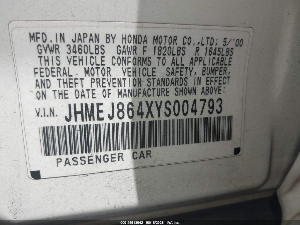 JHMEJ864XYS004793 2000 HONDA CIVIC photo no. 9