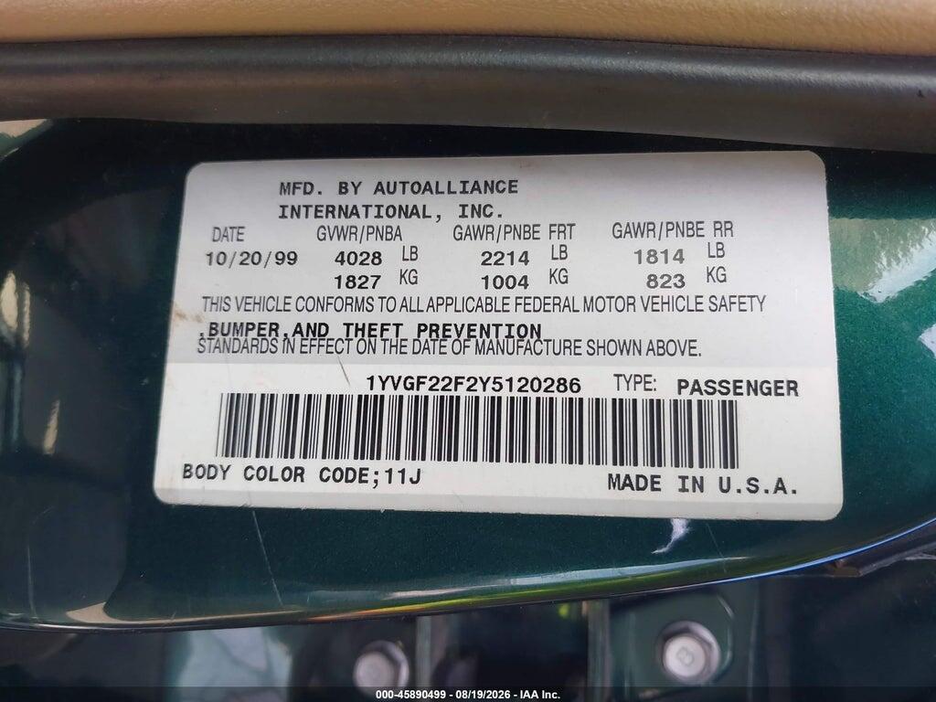 1YVGF22F2Y5120286 2000 MAZDA 626 photo no. 9