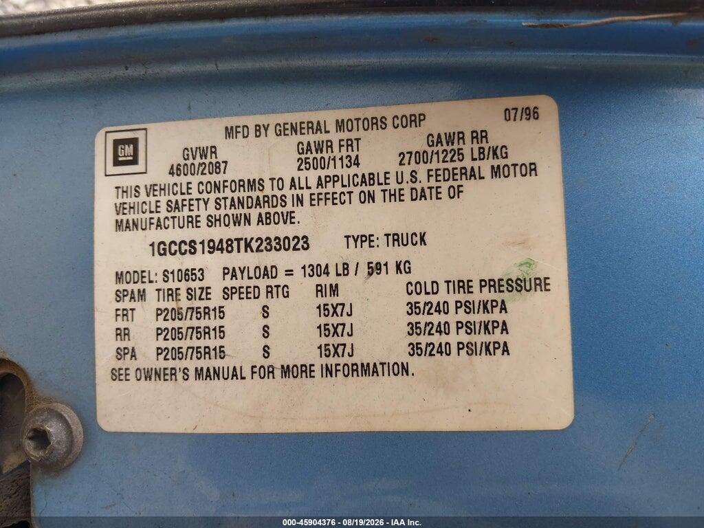 1GCCS1948TK233023 1996 CHEVROLET S TRUCK photo no. 9