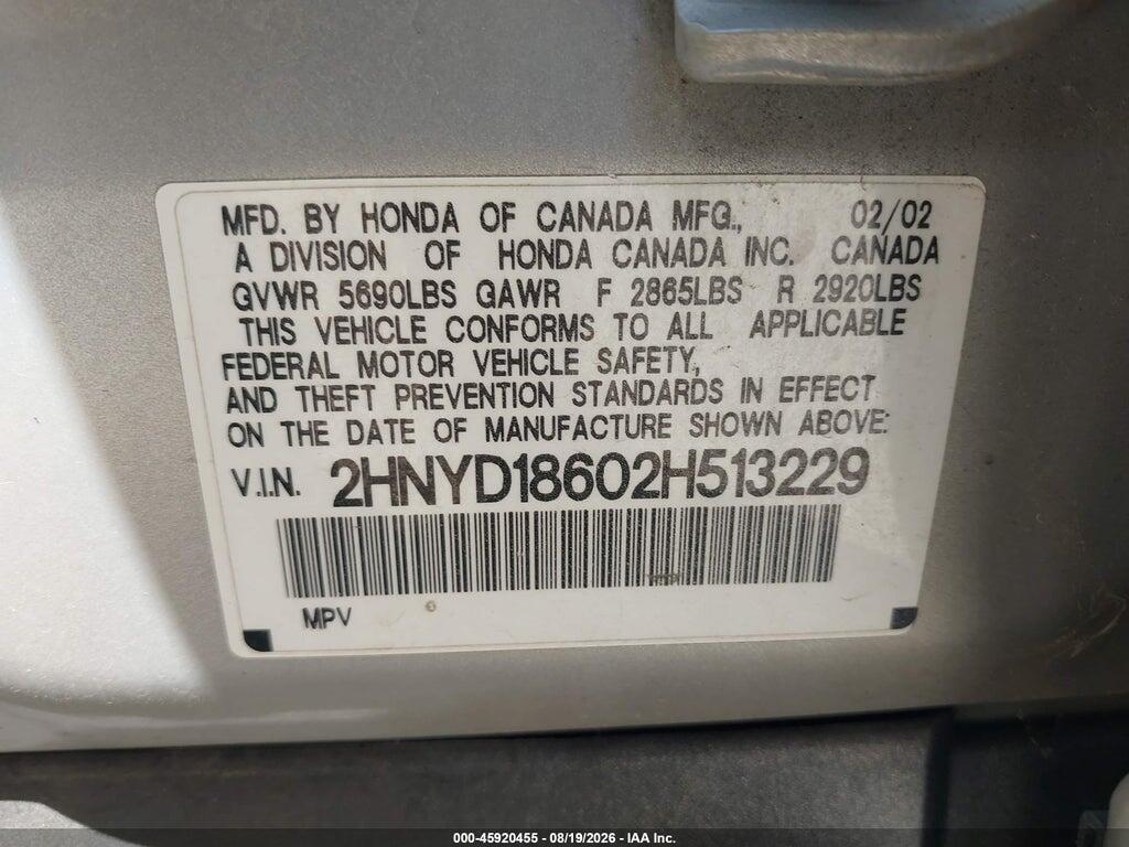 2HNYD18602H513229 2002 ACURA MDX photo no. 9