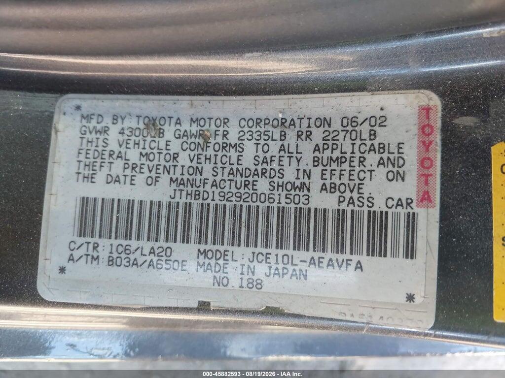 JTHBD192920061503 2002 LEXUS IS 300 photo no. 9