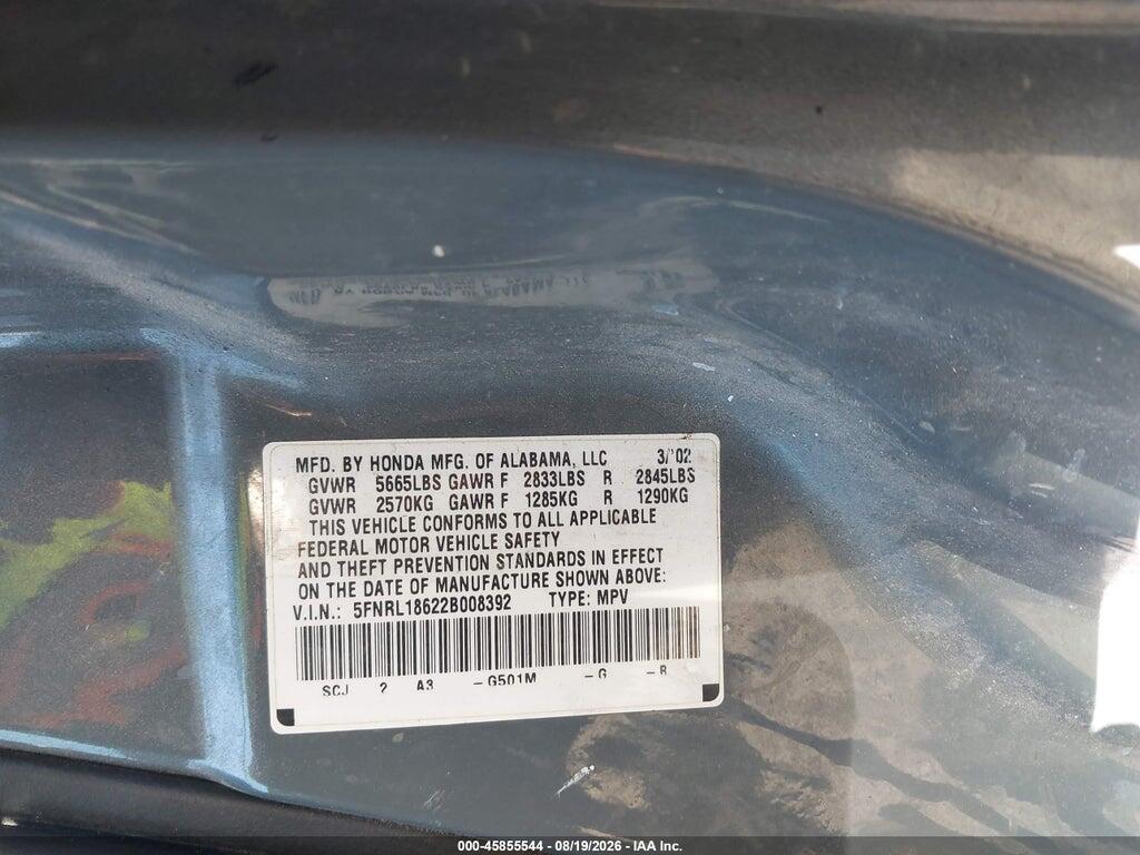 5FNRL18622B008392 2002 HONDA ODYSSEY photo no. 9