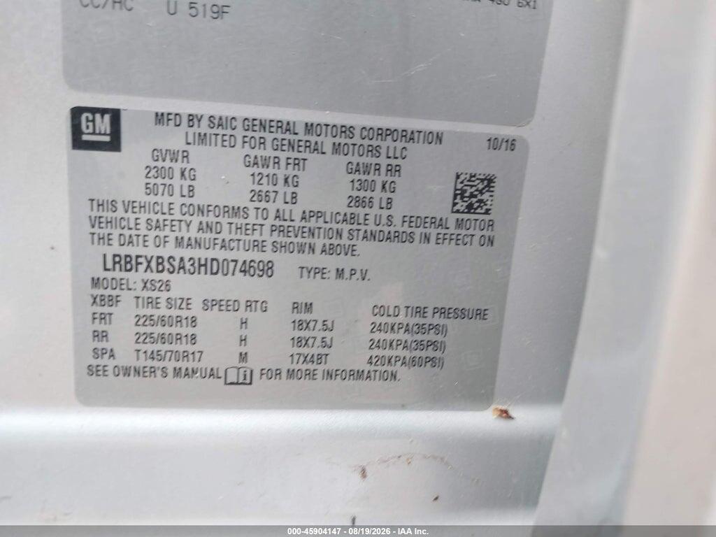 LRBFXBSA3HD074698 2017 BUICK ENVISION photo no. 9