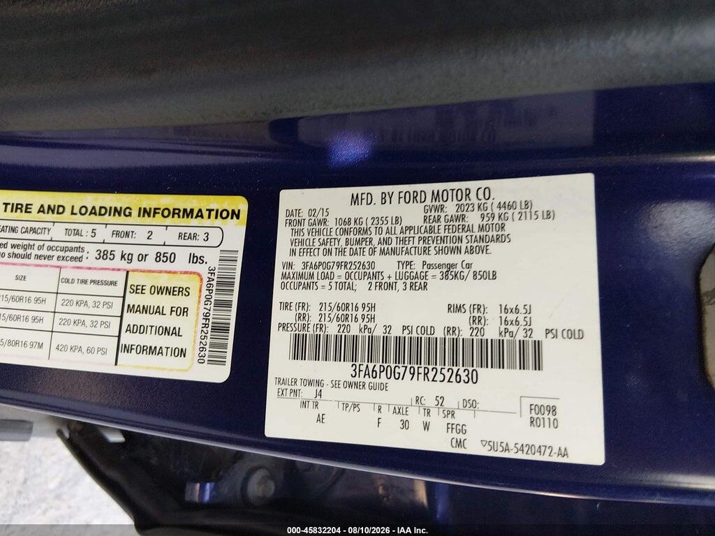 3FA6P0G79FR252630 2015 FORD FUSION photo no. 9