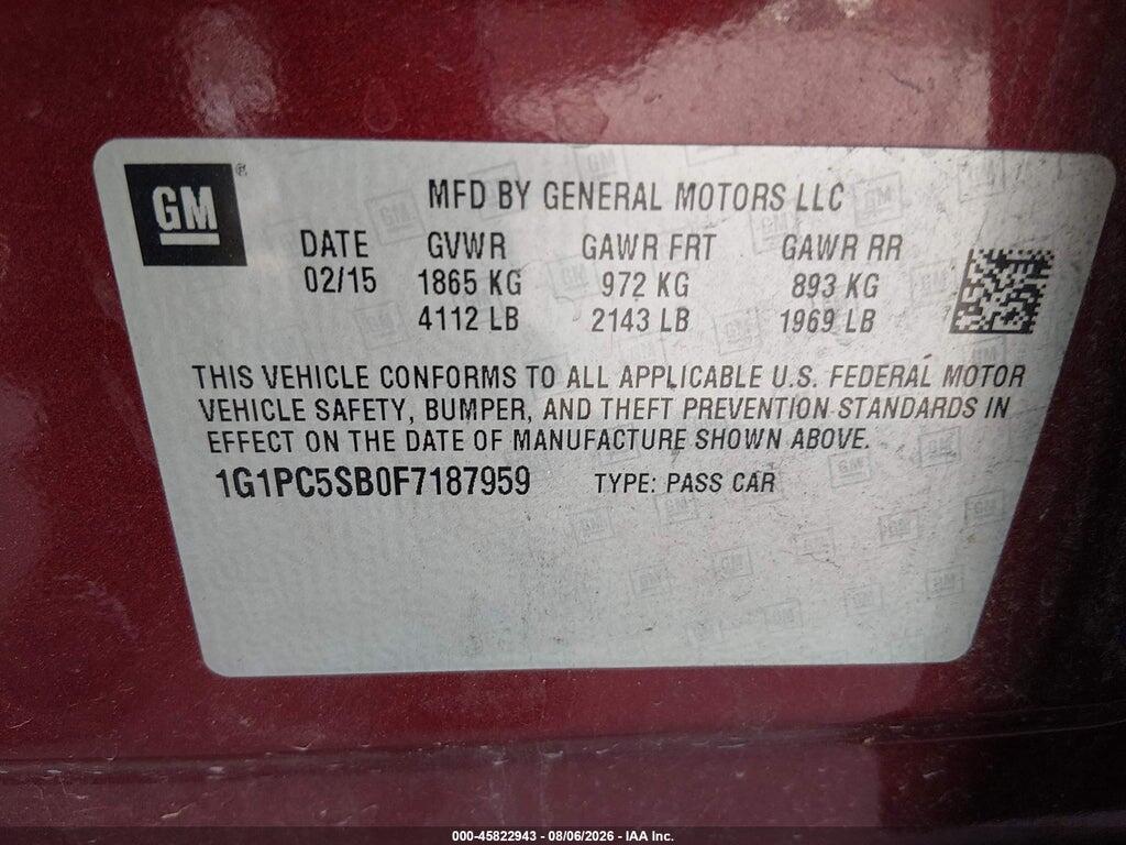 1G1PC5SB0F7187959 2015 CHEVROLET CRUZE photo no. 9