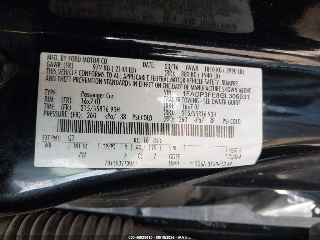1FADP3FE8GL306931 2016 FORD FOCUS photo no. 9