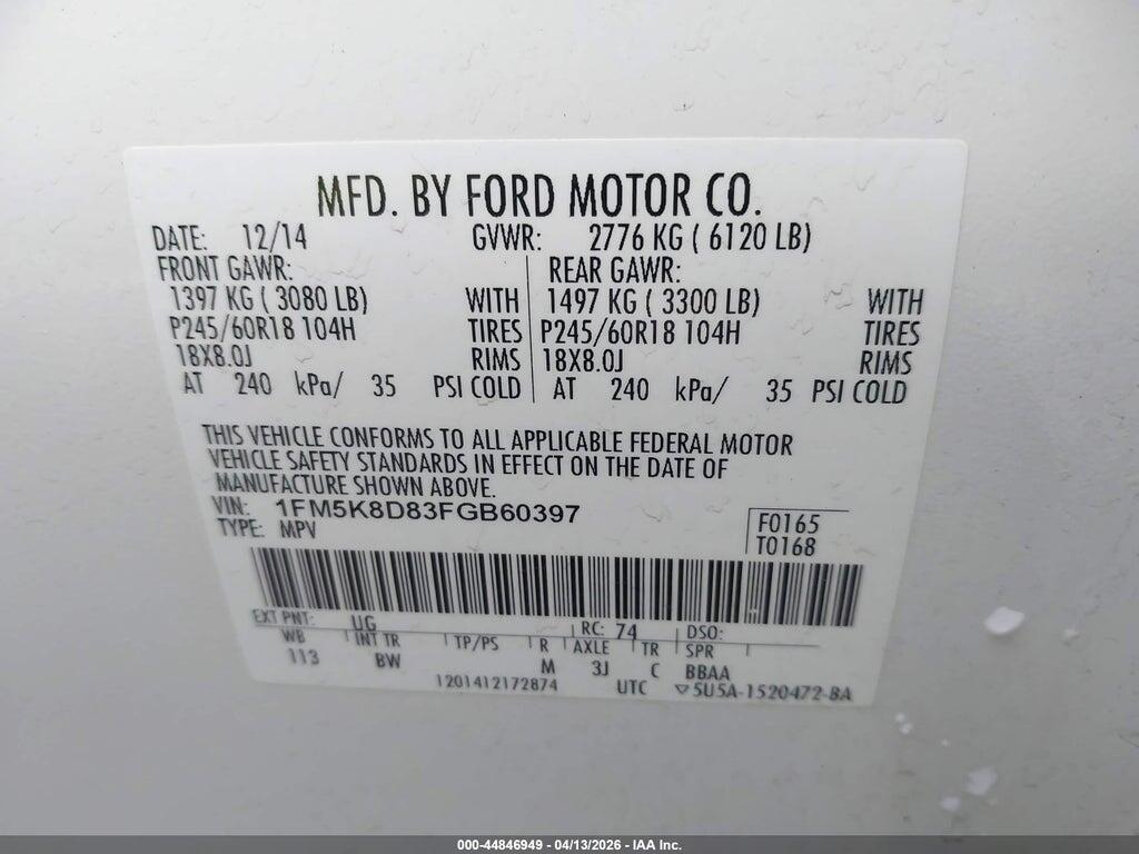 1FM5K8D83FGB60397 2015 FORD EXPLORER photo no. 9