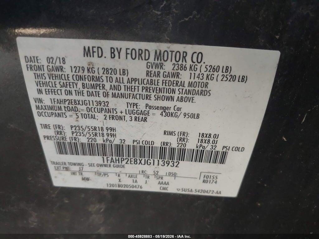 1FAHP2E8XJG113932 2018 FORD TAURUS photo no. 9