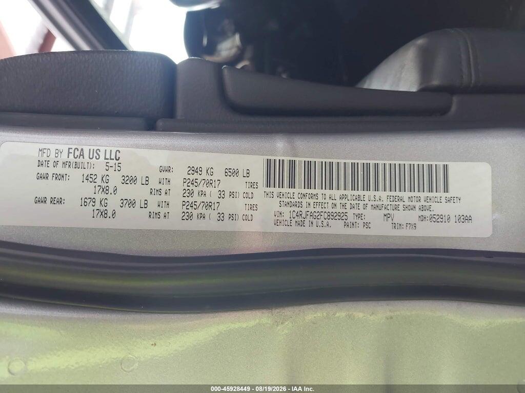 1C4RJFAG2FC892925 2015 JEEP GRAND CHEROKEE photo no. 9