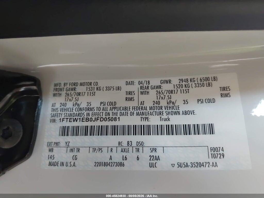 1FTEW1EB0JFD05081 2018 FORD F-150 photo no. 9