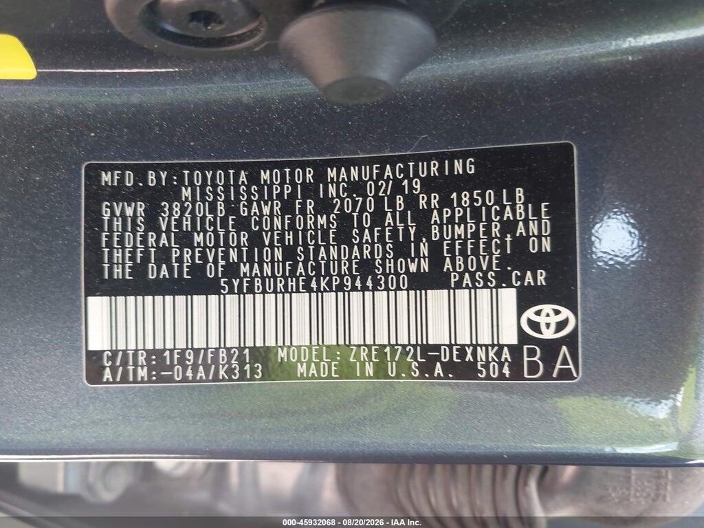 5YFBURHE4KP944300 2019 TOYOTA COROLLA photo no. 9